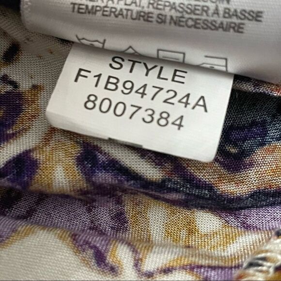 Ellen Tracy V-neck Sleeveless Printed Blouse Purple Gold Cream Size Small - Picture 15 of 16